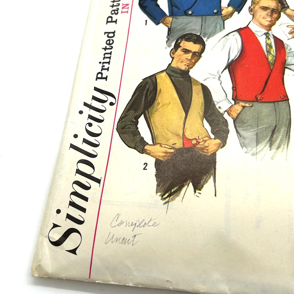 Simplicity Vintage 1960's Pattern #6256 Men's Jacket & Reversible Vest Size 40 - Picture 5 of 6